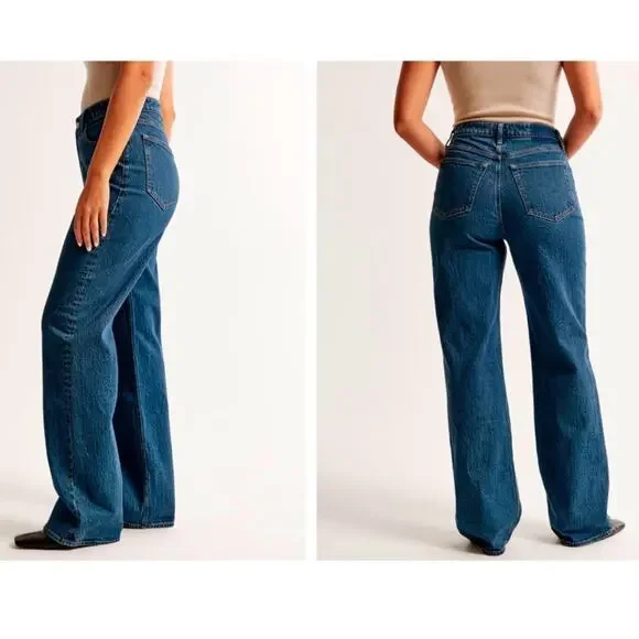 New ABERCROMBIE Curve Love High Rise 90s Relaxed Jean Dark SIZE 28 Regular - Picture 2 of 9